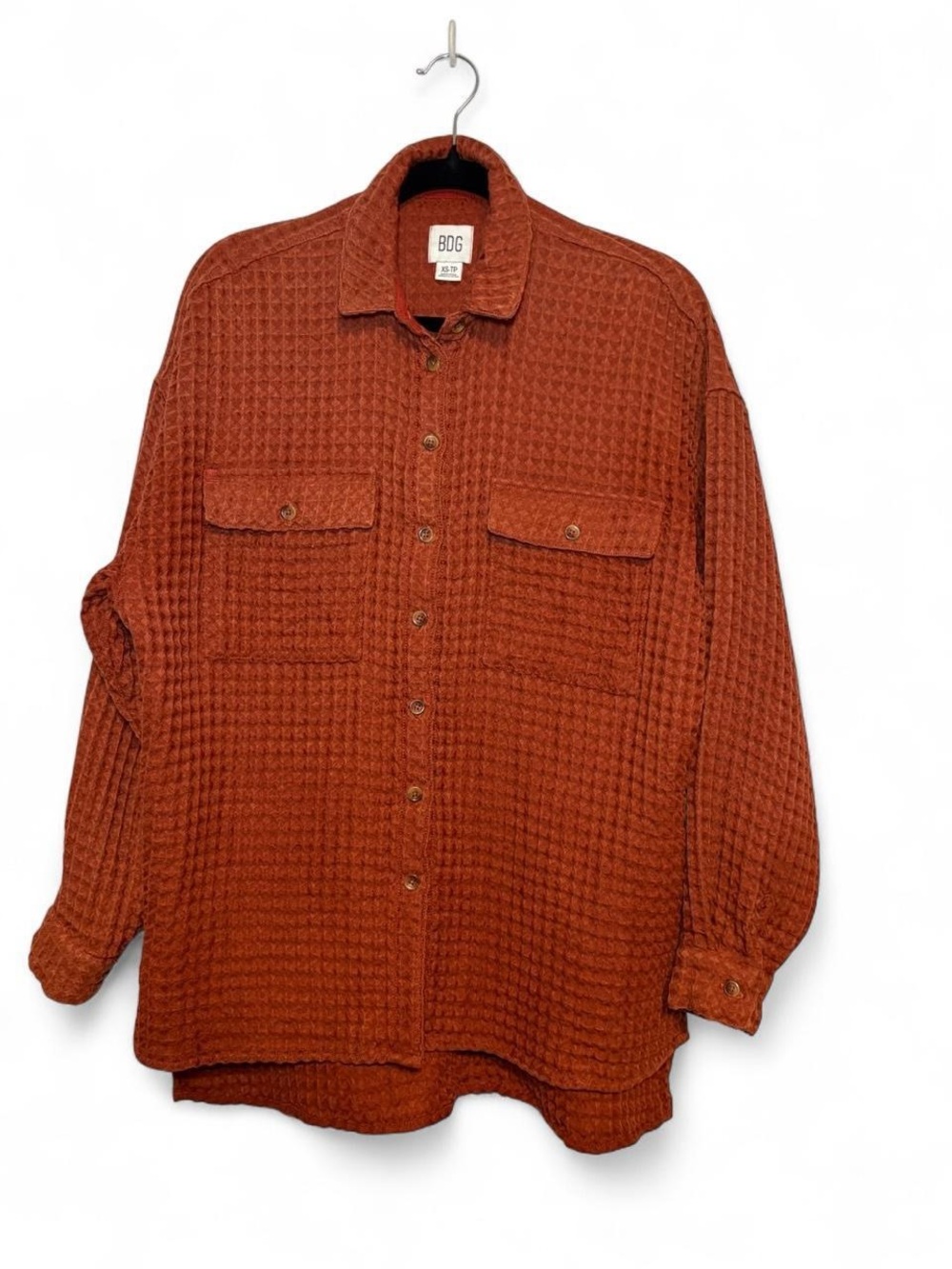 BDG Women’s Rust Waffle-Knit Button-Up Shirt